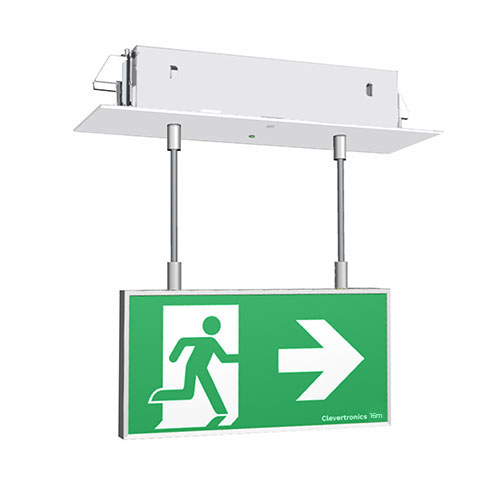 Form 16M Exit Exit, Recessed Ceiling Mount, Rod Suspended, L10 Nanophosphate, DALI-2 Emergency, All Pictograms, Double Sided, Brushed Aluminium Frame